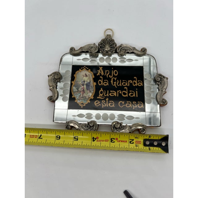 Portuguese Silver and Glass Religious Bless This House Sign For Sale - Image 4 of 6
