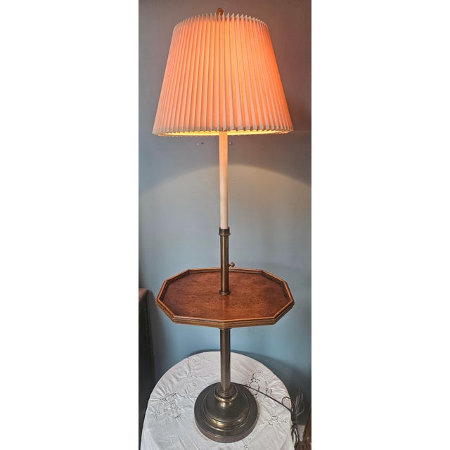 Stiffel - Vintage Mid Century Walnut Floor Lamp Table comes with Original Stiffel Shade The lamp base measures 10" across,...