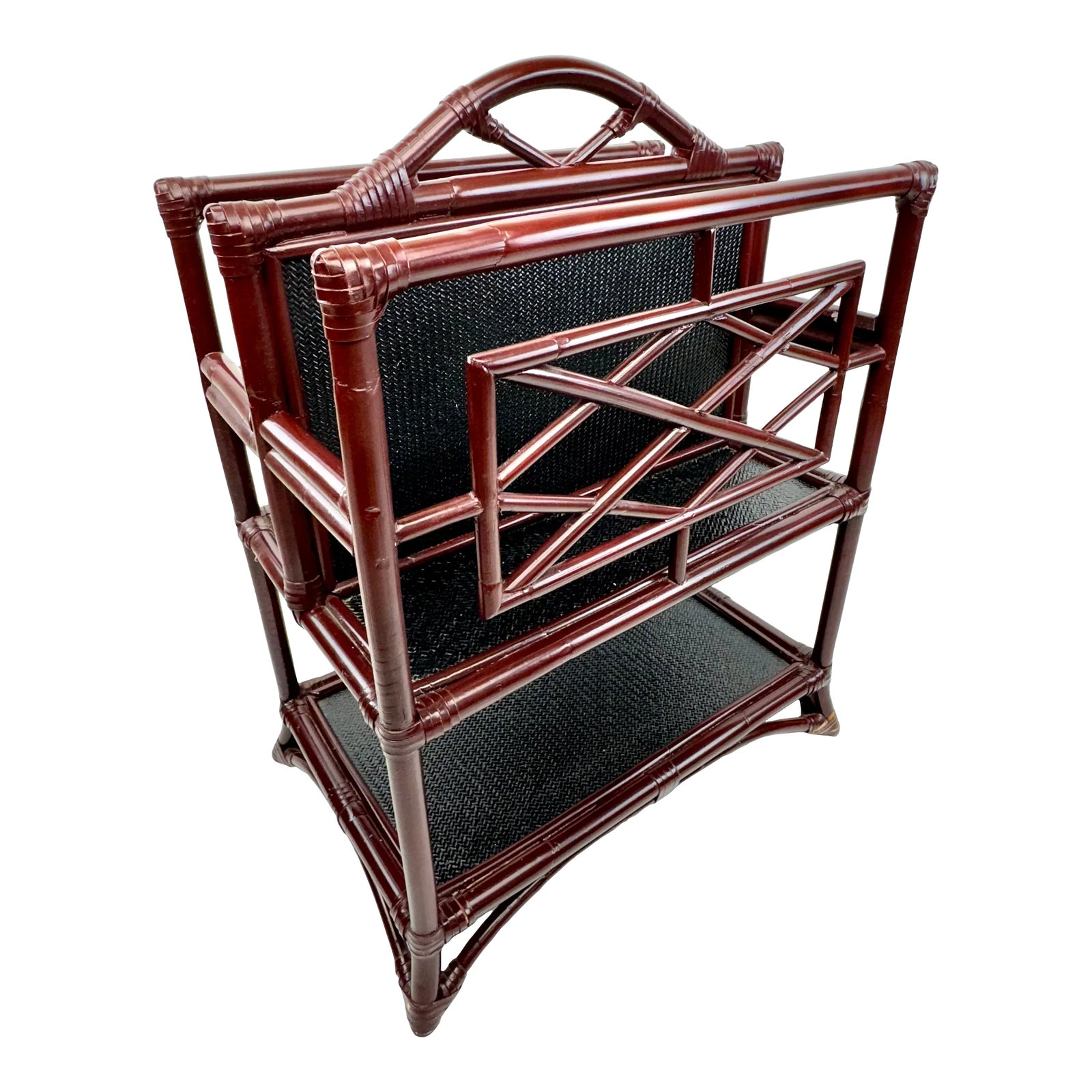 Vintage Mid Century Rattan Magazine Rack | Chairish