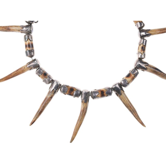 Early 20th Century Early Native American Sterling and Deer Antler Necklace For Sale - Image 5 of 11
