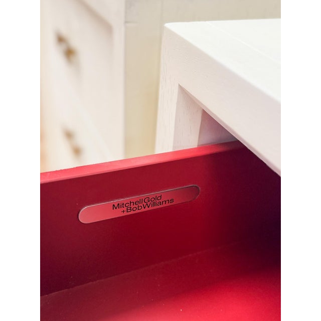 Early 20th Century Pair of Mitchell Gold + Bob Williams White Nightstands, Red Drawers For Sale - Image 13 of 14