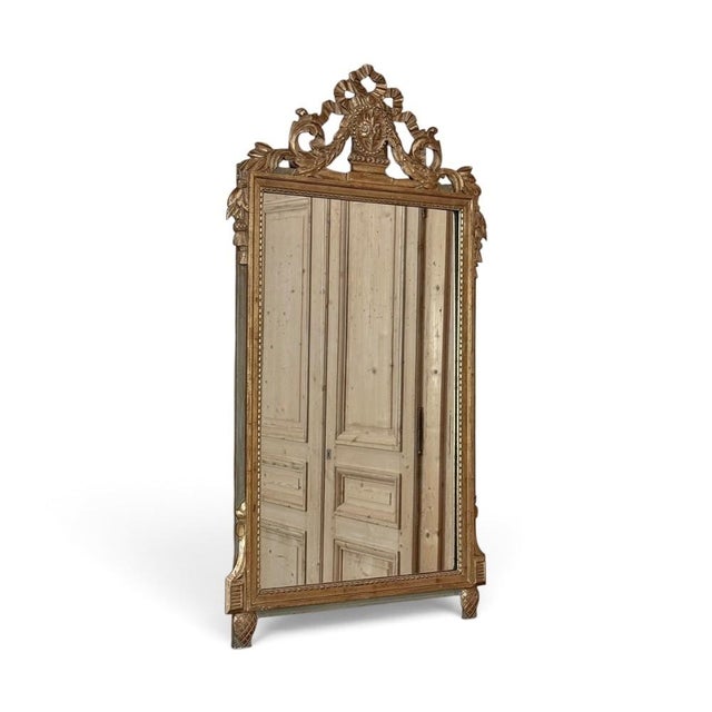 19th Century Italian Louis XVI Hand-Carved Giltwood and Painted Mirror For Sale - Image 4 of 18