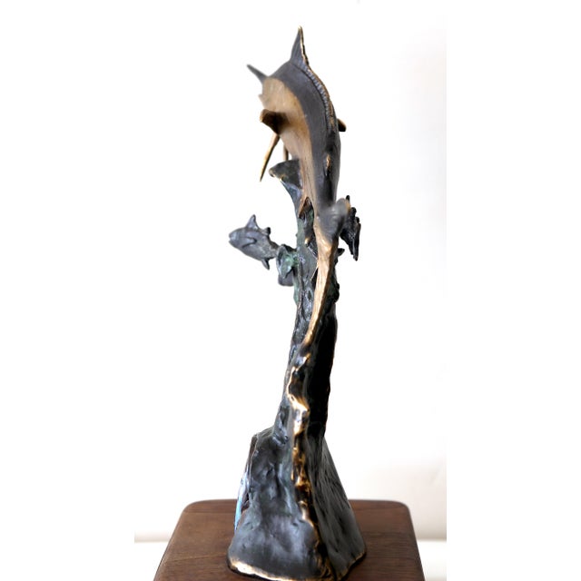 Metal Solid Bronze Lyford Cay Club Tournament Marlin Fishing Trophy by Bodo Muche Studio With Inset Opal Gem For Sale - Image 7 of 16