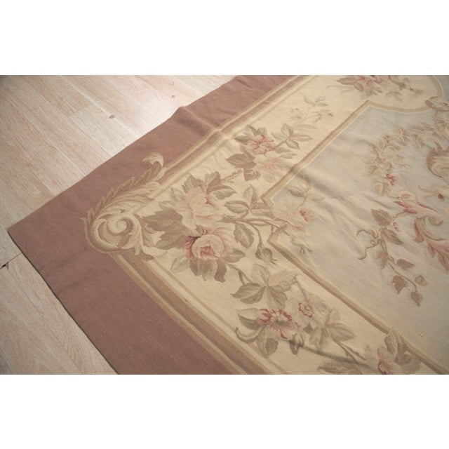 1980s 9x11 Vintage Aubusson Flat Weave Wool Rug, Pastel Rose Bouquet For Sale - Image 5 of 14