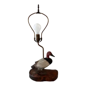 Vintage Hand Painted Wood Duck Decoy Table Lamp
