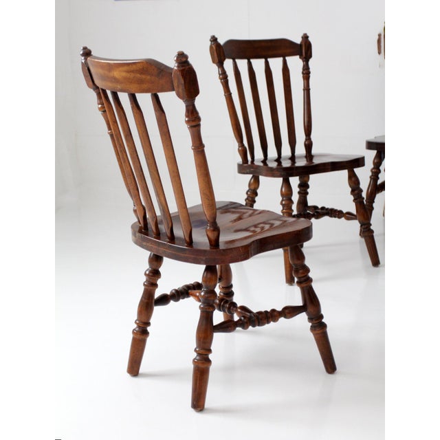 Vintage Colonial Spindle Back Wood Dining Chairs Set of 6 For Sale - Image 13 of 16