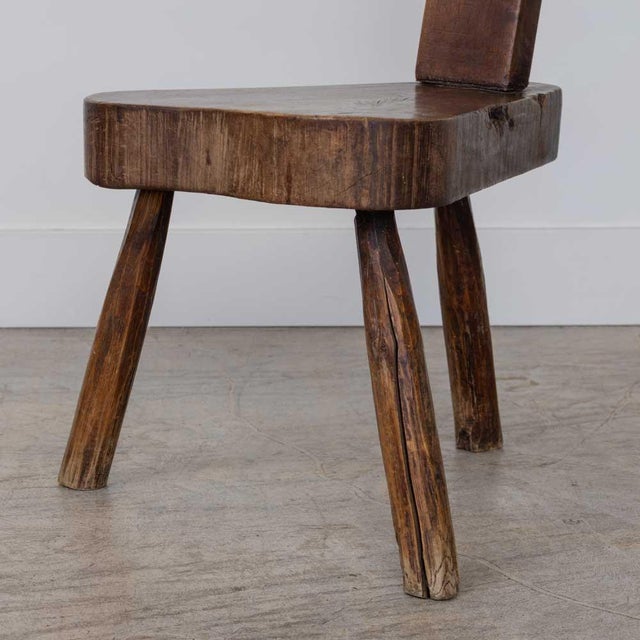 1950s French Brutalist Carved Wood Tripod Chair For Sale - Image 9 of 11