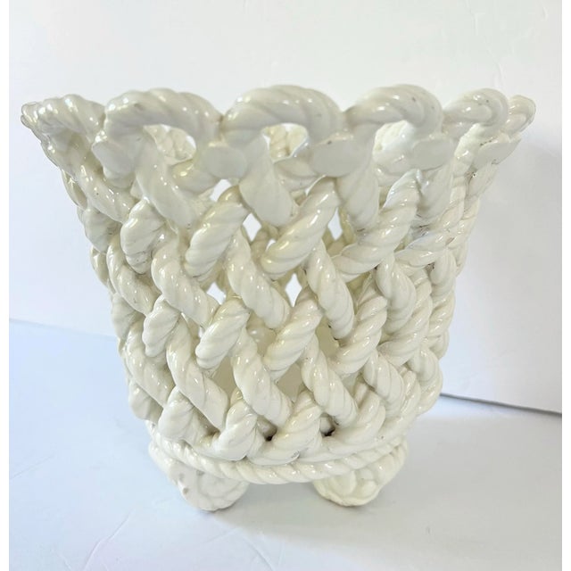 Mid 20th Century Vintage Ceramic Woven Rope Cache Pot For Sale - Image 5 of 9
