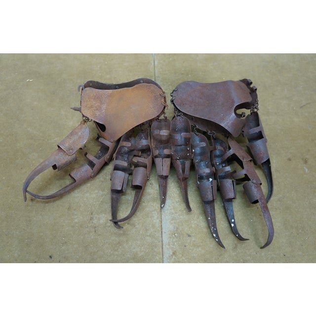 2 Antique Cantonese Tiger Claw Armored Metal Combat Spiked Gloves Chinoiserie For Sale - Image 6 of 10