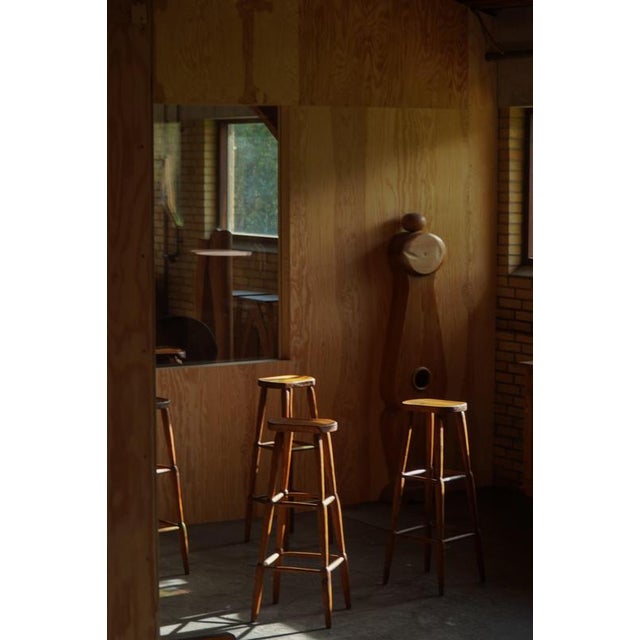 Brown Vintage Rustic Pine Bar Stools, 1930s, Set of 4 For Sale - Image 8 of 18