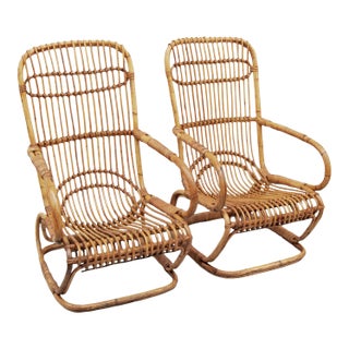 1960s Set of Two and Four Bamboo Armchairs and by Tito Agnoli for Bonacina, Italy 1960's For Sale
