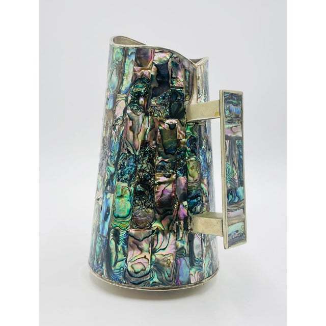 1950s Mid-Century Modern Mexican Alpaca Silver and Abalone Inlay Water Pitcher For Sale In Los Angeles - Image 6 of 17
