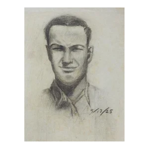 Vintage 1920's Charcoal Portrait Drawing of Man