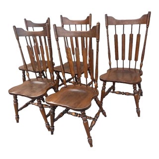 Temple Stuart Solid Walnut Rockingham 'Cattail' Dining Chairs - Vintage Late 1960s - Set of 5 For Sale