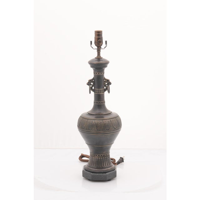 Pair of 1960s Patinated Bronze Archaistic Table Lamps by Marbro Lamp Co. For Sale - Image 12 of 13