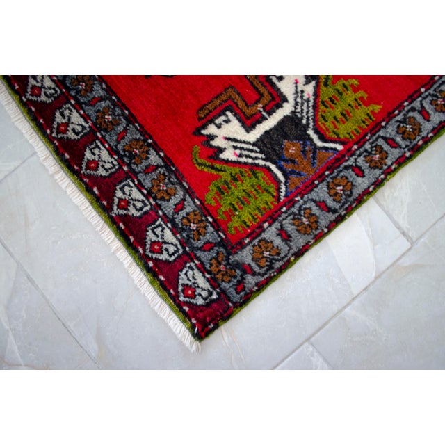 Ruby Red 1970s Hand Knotted Turkish Small Rug Decorative Mat for Bathroom - Kitchen and Entryway - 20x40 Inches For Sale - Image 8 of 14
