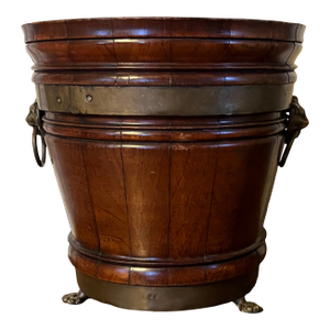 Antique 19th Century Dutch Mahogany Coopered Cachepot or Wine Bucket With Lion Mask Handles