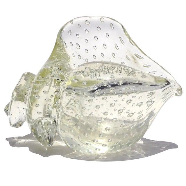 Beautiful and rare Murano hand blown controlled bubbles in clear Italian art glass conch seashell sculpture. Documented to...