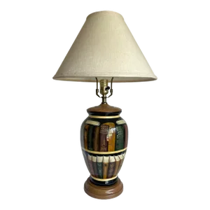1960's Ceramic Table Lamp With Trompe l'Oeil Library Books Painting