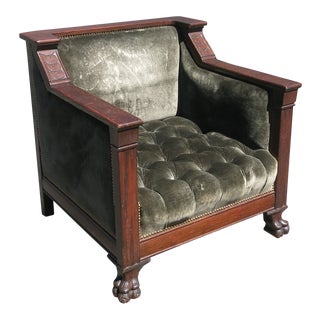 1920s Vintage Arts and Crafts Club Chair Paw Feet For Sale