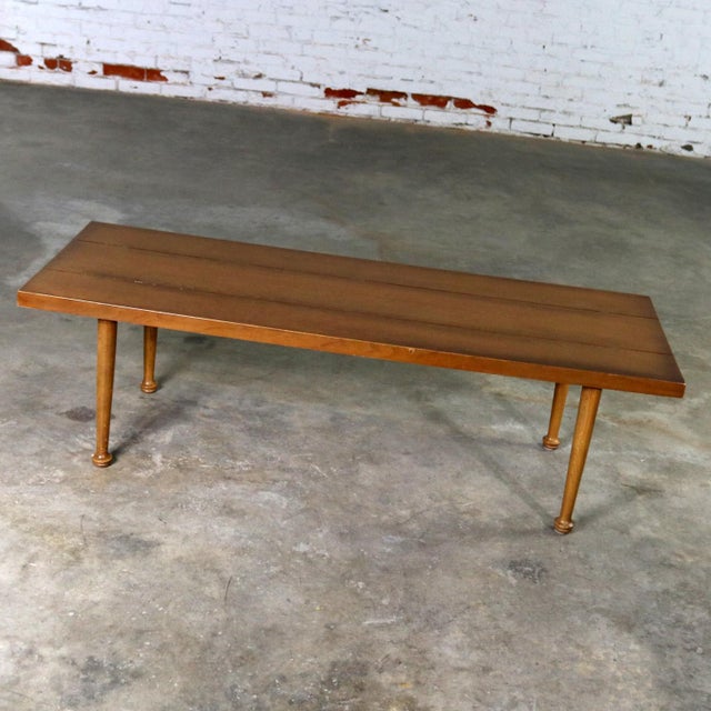Mid Century Western Ranch Oak Style Plank Coffee Table With Bow Tie