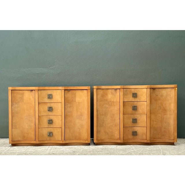 Vintage Deco Burl Wood and Metal Chest of Drawers - A Pair For Sale - Image 11 of 12
