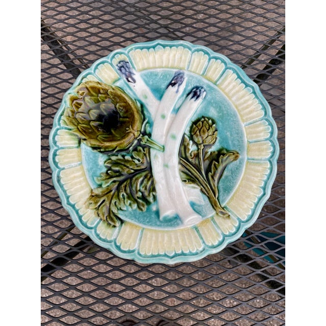 Antique 1890s French Salins Majolica Asparagus Plate For Sale - Image 14 of 15