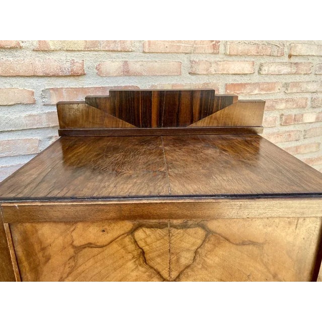 Art Deco Walnut Slab Side Cabinets or Nightstands with Carved Base, 1930s, Set of 2 For Sale - Image 14 of 16