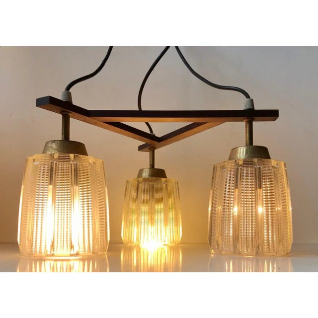 Mid-Century Modern Mid-Century Danish Brass and Glass Ceiling Lamp, 1950s For Sale - Image 3 of 7