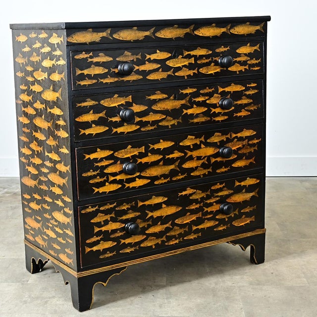 Early 20th Century English Painted Chest with Fish Decoupage For Sale - Image 4 of 12
