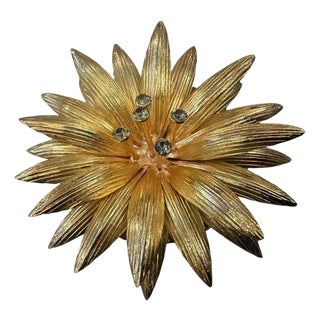 2000s High Quality Costume Jewelry Gilt Metal Italian Flower Brooch For Sale
