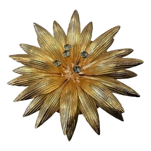2000s High Quality Costume Jewelry Gilt Metal Italian Flower Brooch For Sale