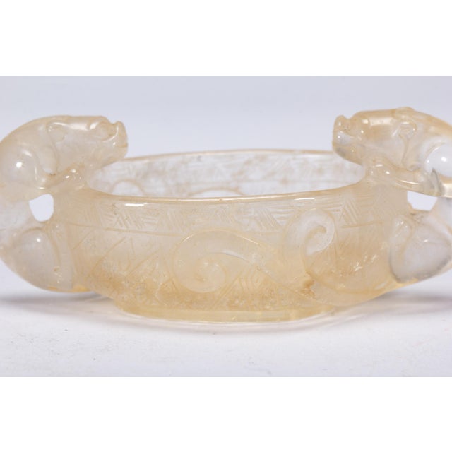 Transparent Antique Chinese Rock Crystal Brush Washer With Chilong Handles For Sale - Image 8 of 11