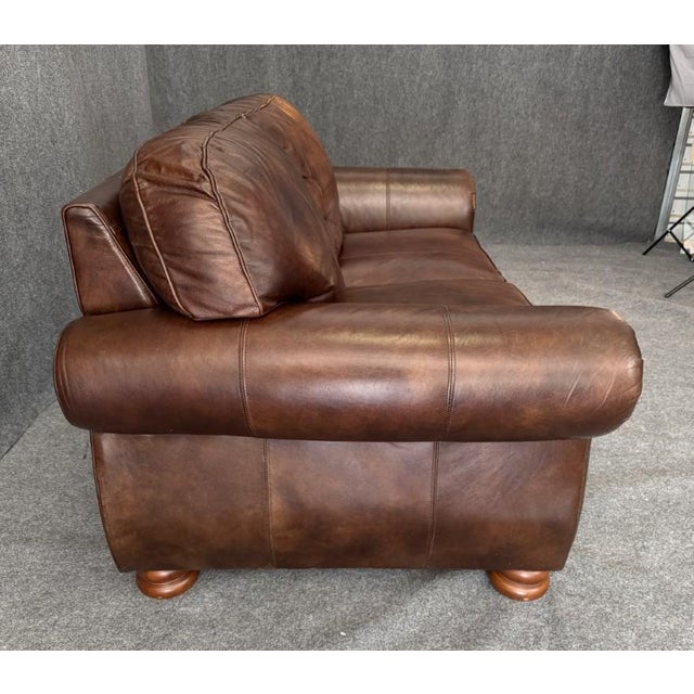 Animal Skin Thomasville Traditional Brown Leather Loveseat For Sale - Image 7 of 12