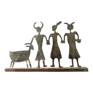 Stamped Metal Southwest Petroglyph Figural Sculpture For Sale