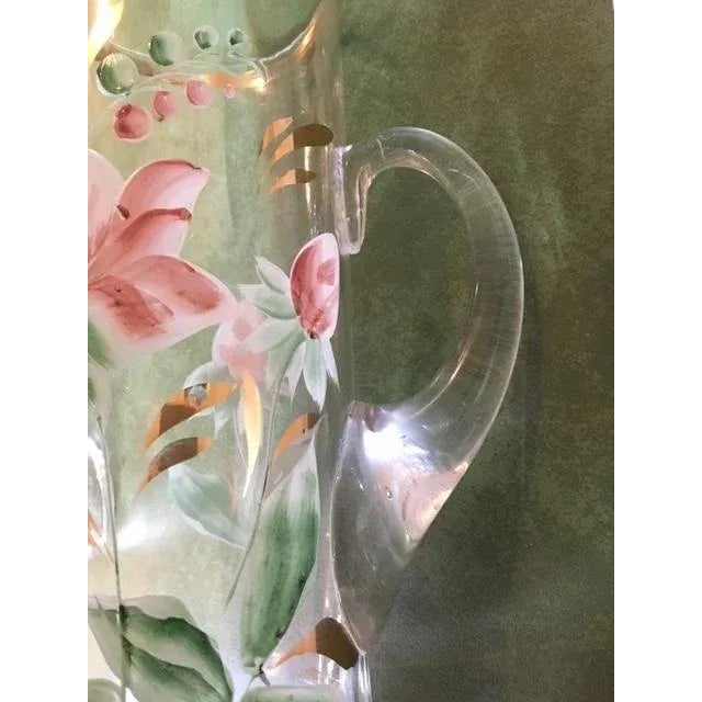 Antique Northwood Handblown Hand-Painted Pitcher & 4 Glasses For Sale - Image 11 of 13