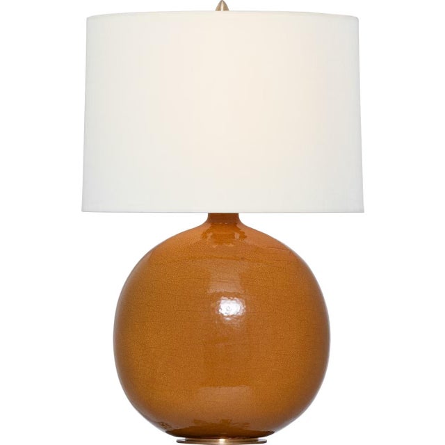 Transitional Thomas O'Brien by Visual Comfort Signature Sao Paulo 21" Table Lamp in Crackled Sienna with Linen Shade For Sale - Image 3 of 3