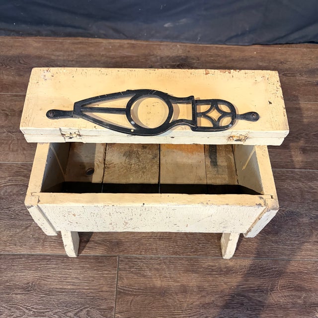 Wood Antique Primitive Shoe Shine Bench for Cobbler With Cast Iron Foot Rest For Sale - Image 7 of 9