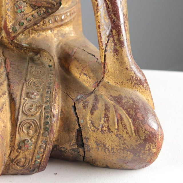 Wood Monk Sculpture in Lacquered and Gilded Wood For Sale - Image 7 of 9