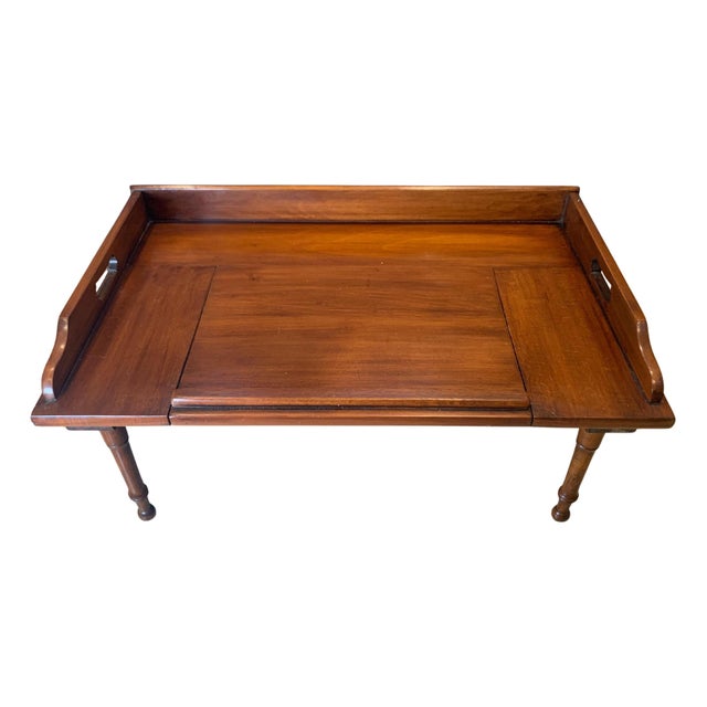 Antique English Mahogany Reading Breakfast Table with Gallery Sides Pierced Grip Handles and Turned Legs For Sale - Image 4 of 17
