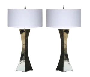 Curtis Norton Sculptural Table Lamps in Stainless Steel.