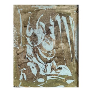 Original Abstract Acrylic Painting Framed, Small Earth Tone Wall Art, Neutral Modern Canvas Decor, Brown & Mint Green Minimalist Art For Sale