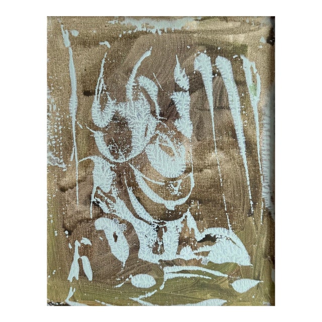 Original Abstract Acrylic Painting Framed, Small Earth Tone Wall Art, Neutral Modern Canvas Decor, Brown & Mint Green Minimalist Art For Sale