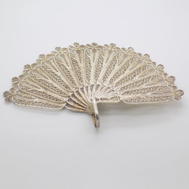 1950s Vintage Italian Handmade Genuine Silver Large & Rare Filigree Fan Figurine Sculpture For Sale - Image 5 of 9