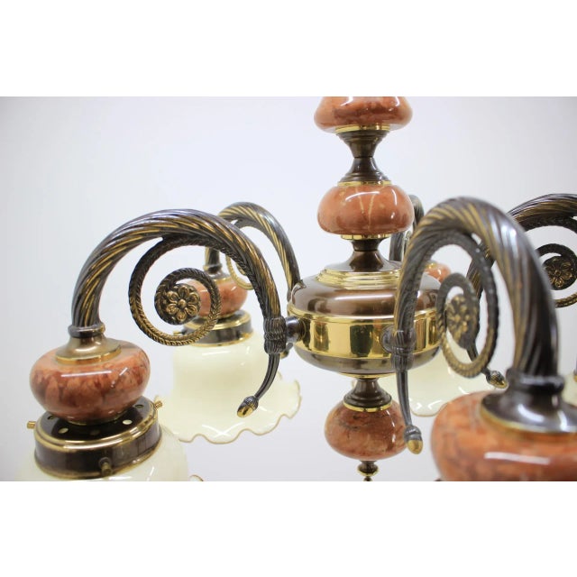 Mid-Century Modern Large 6-Armed Brass Chandelier, 1980s For Sale - Image 3 of 11