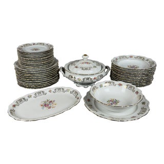 Porcelain Dinnerware Service with Gold Flowers from Bavaria Theresia, 1960s, Set of 39 For Sale