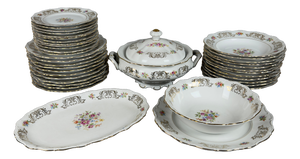 Porcelain Dinnerware Service with Gold Flowers from Bavaria Theresia, 1960s, Set of 39