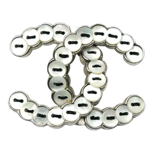Chanel Silver CC Mother of Pearl Button Brooch