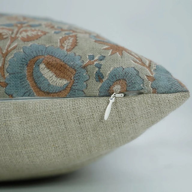 Contemporary Throw Pillow Cover 12x20 Inch Handmade Block Print Cushion Thick Linen -Sun Flower For Sale - Image 3 of 4