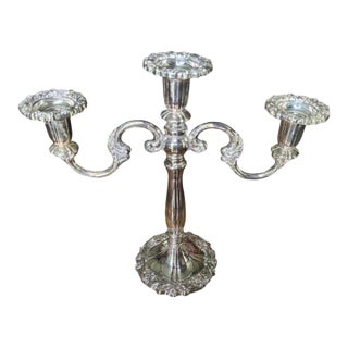 Midcentury Sheffield Silverplate Heavy 3 Arm Candelabra Made in Italy For Sale